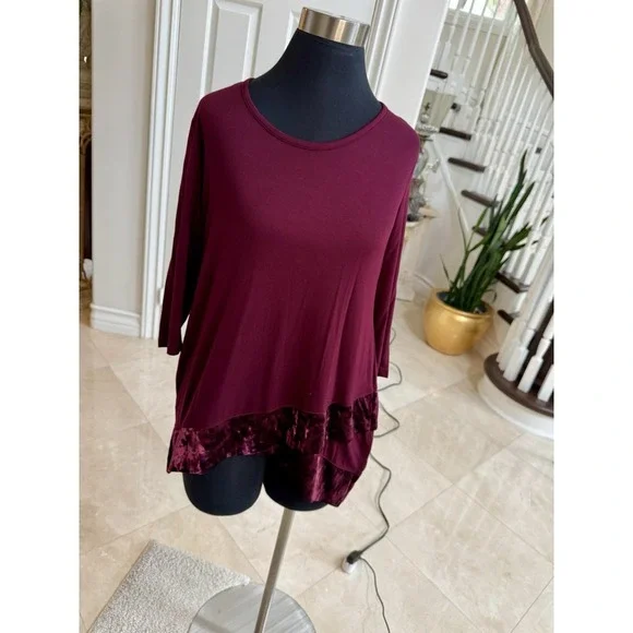 Cha Cha Vente PS Wine Top With Drop Back & Tie Velvet Bottom Asymmetrical Hem - Picture 3 of 15